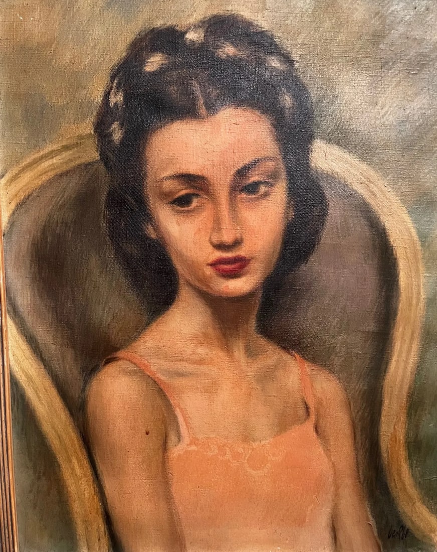"Little Ballerina" MCM Portrait Signed Oil Painting - 6