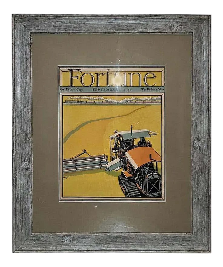 Art Deco Fortune Magazine Cover, September 1930: Presenting a fabulous original Art Deco fortune magazine cover, September 1930. The cover of Fortune Magazine for September 1930, framed and matted. This is an original cover, not a re-print or copy.