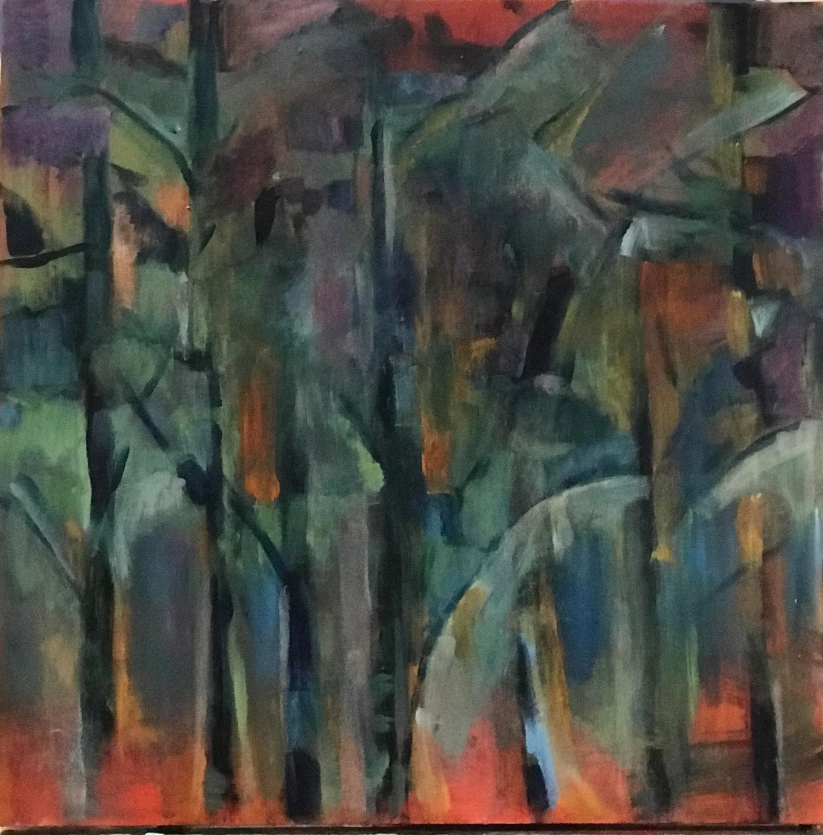"In the Jungle" Abstract-Impressionist Painting: This painting evolved without thinking much about it. Sometimes my paintings have a life of their own. This is a recent painting done in the last 6 months. Reminds me a bit of Gaugin in terms of