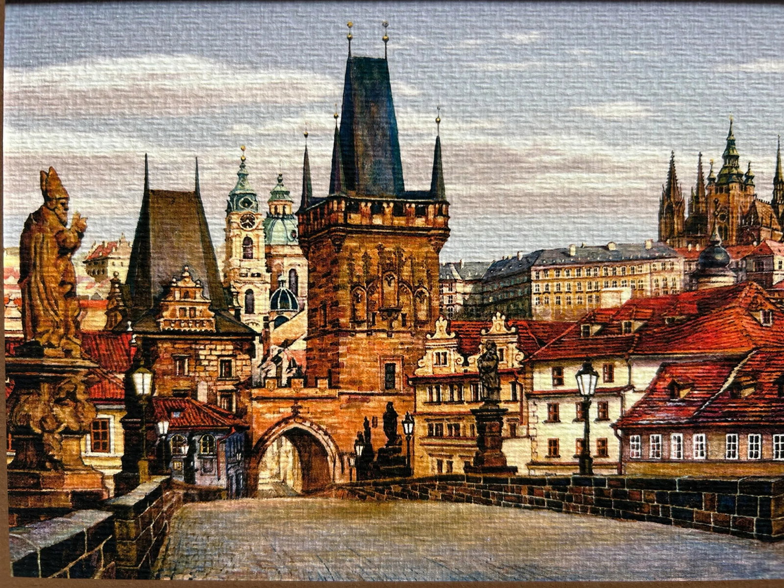 Vintage Watercolor of the Charles Bridge in Prague - 4