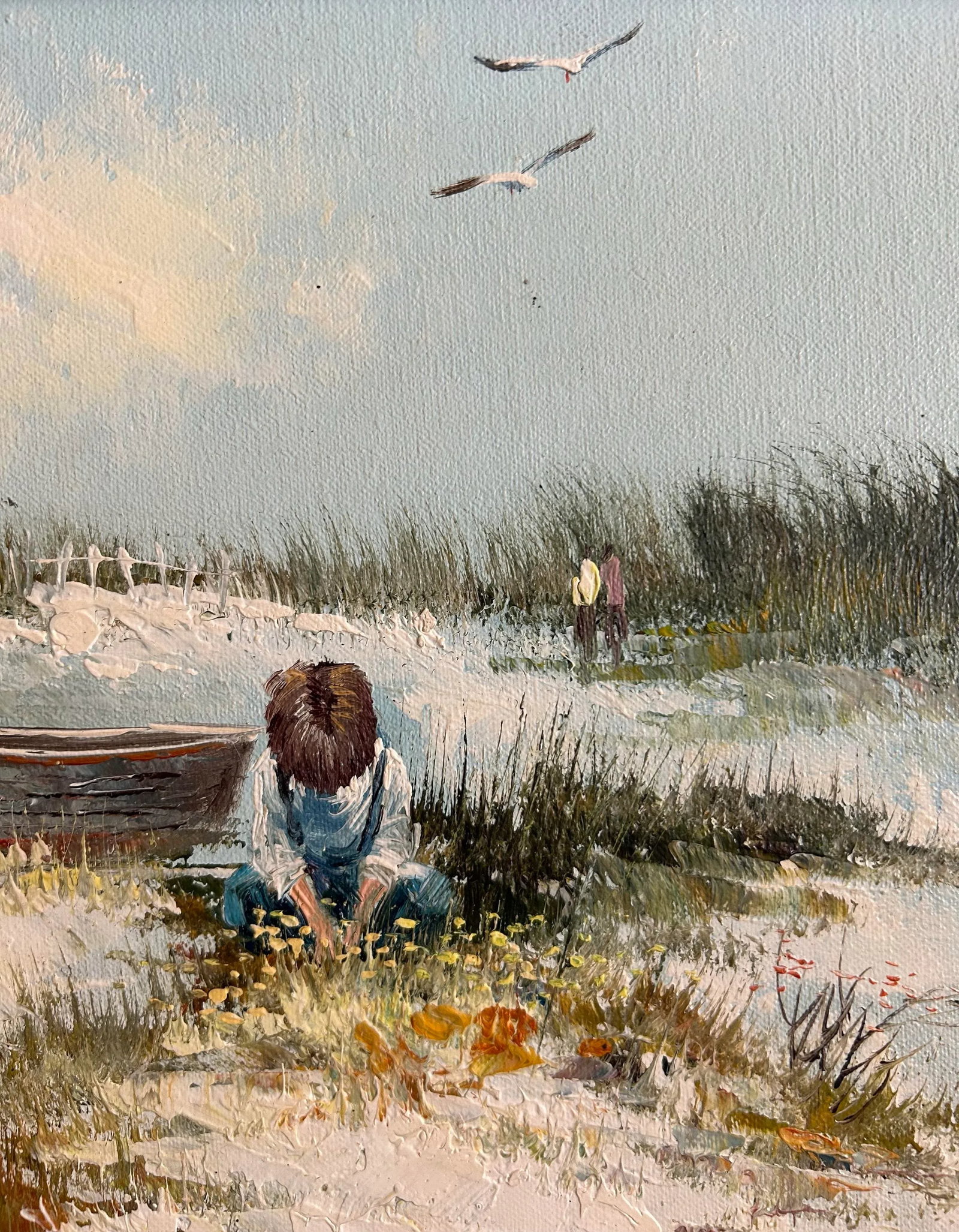 1960's Vintage Framed Oil Painting of Child on Beach - 3