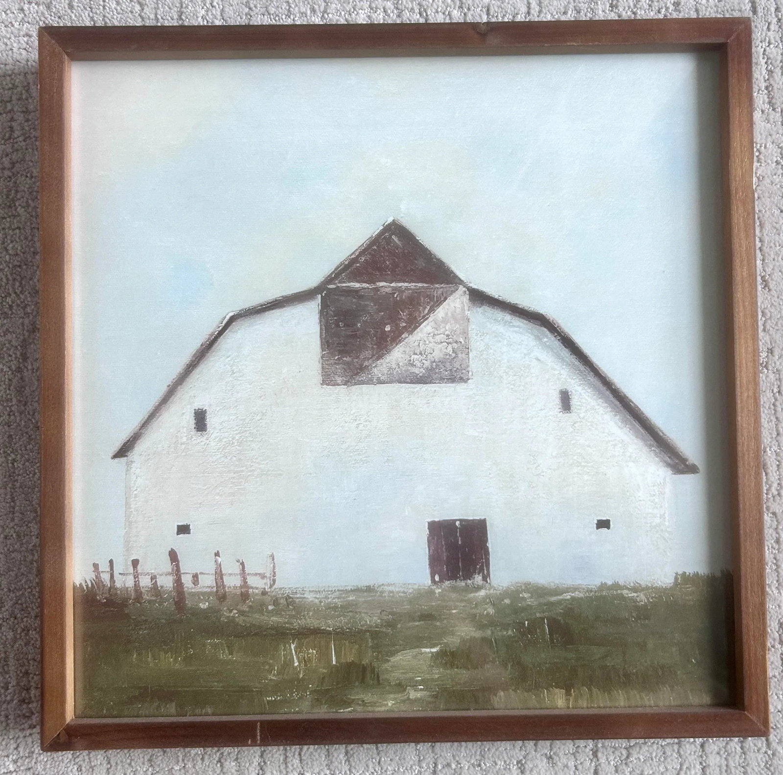 Vintage Painting of a White Barn Framed Print - 2