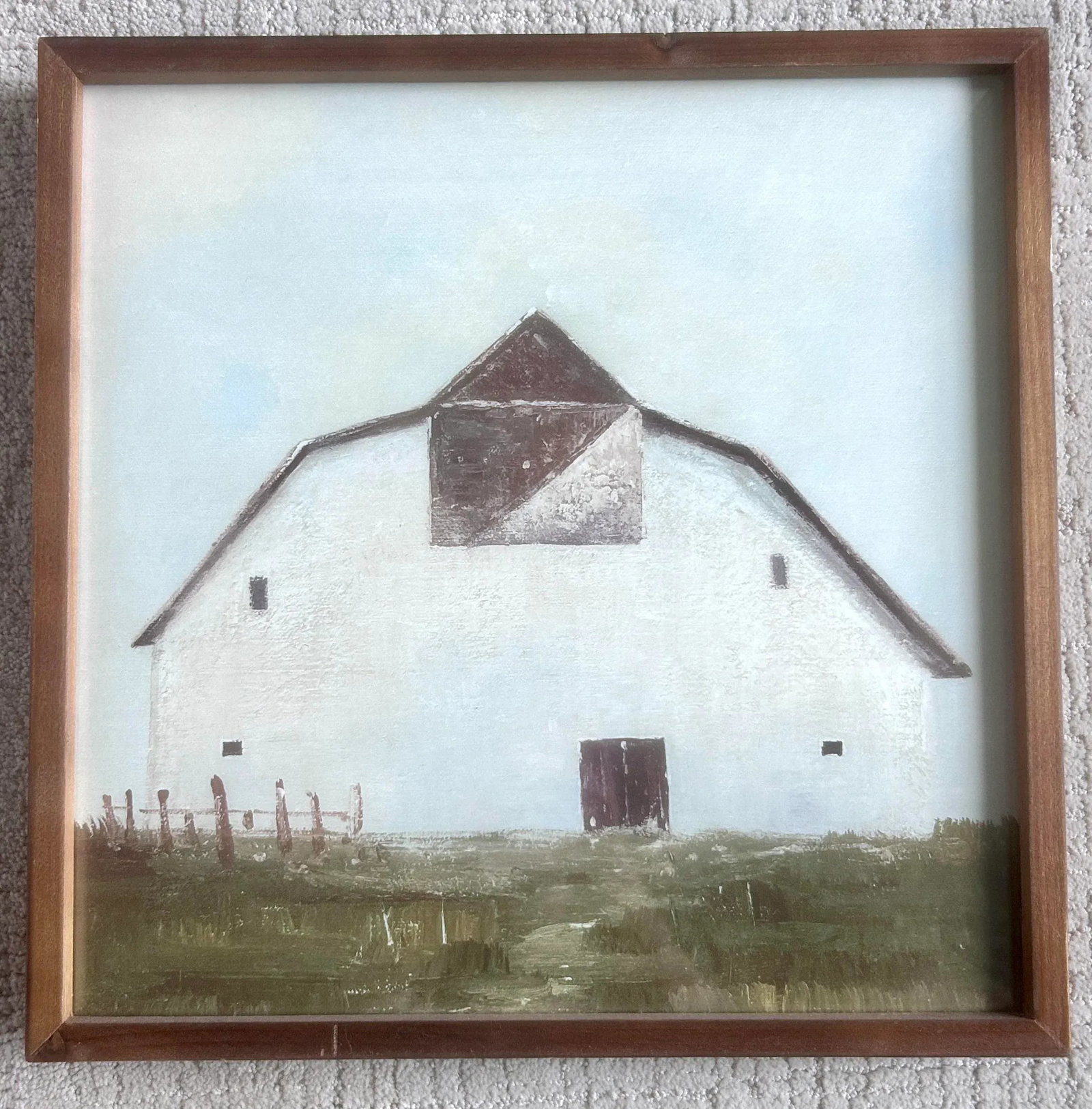 Vintage Painting of a White Barn Framed Print - 3