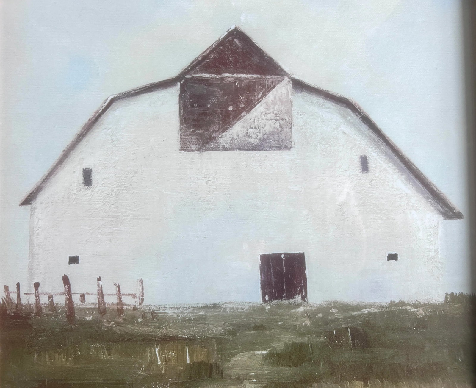 Vintage Painting of a White Barn Framed Print - 4