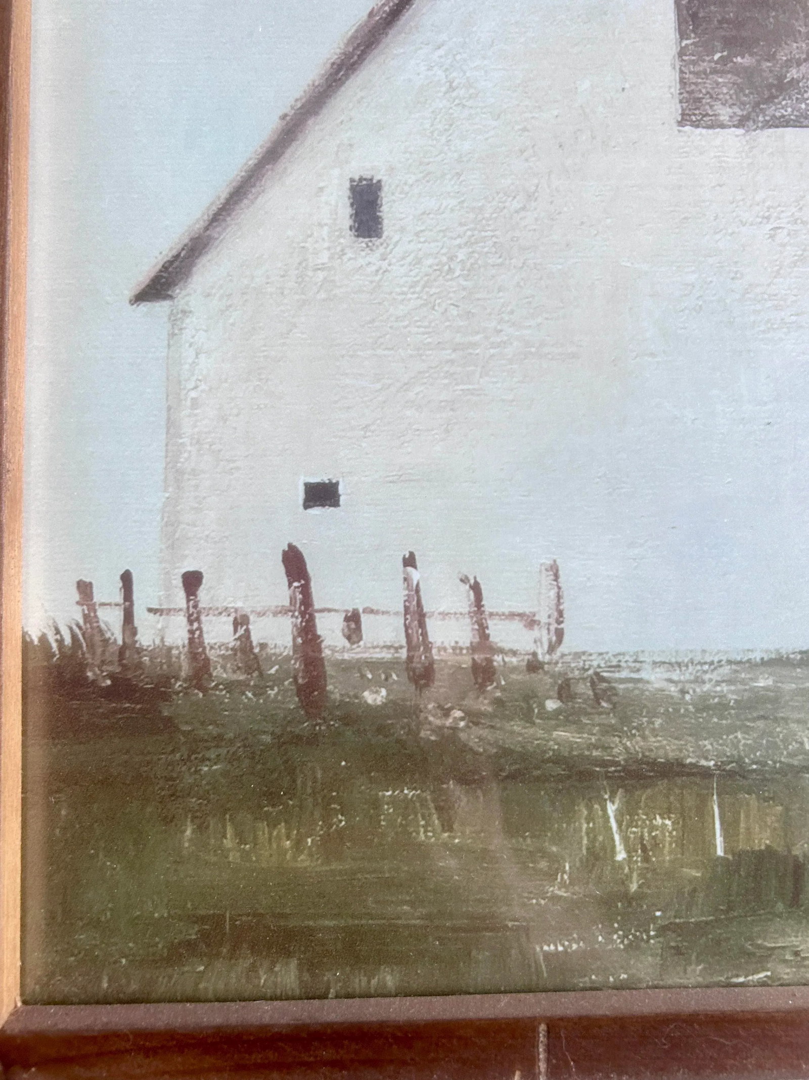Vintage Painting of a White Barn Framed Print - 5