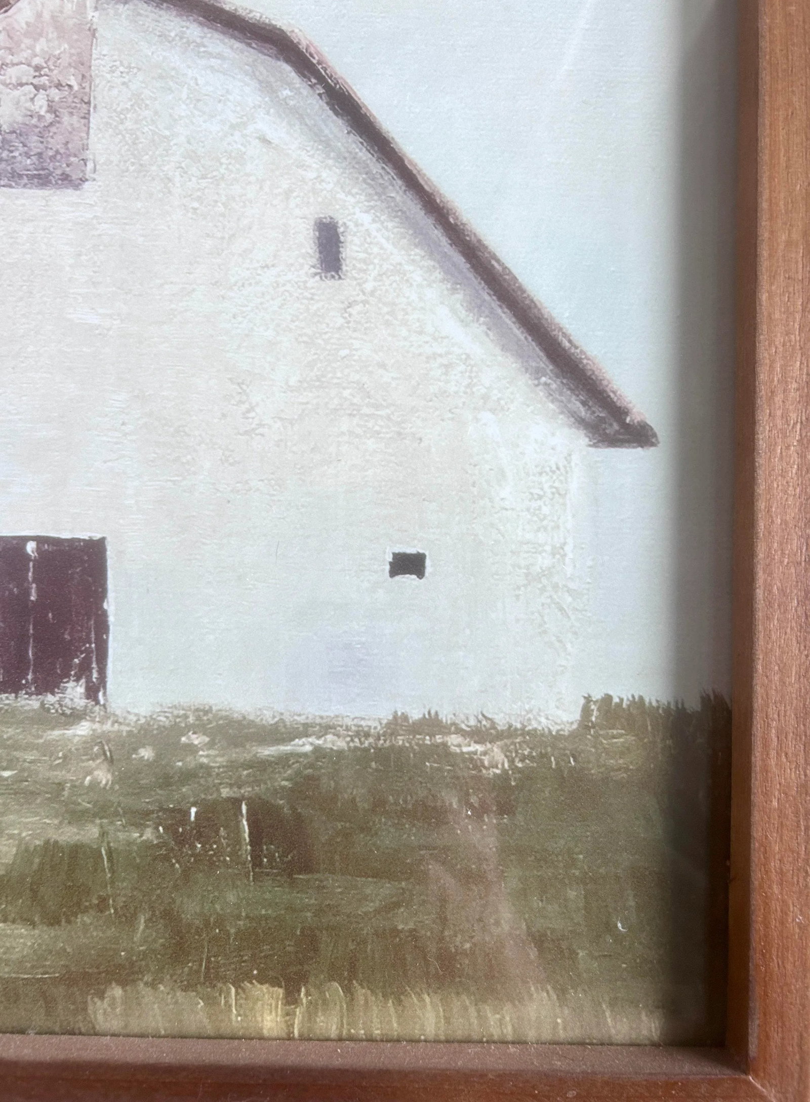 Vintage Painting of a White Barn Framed Print - 8