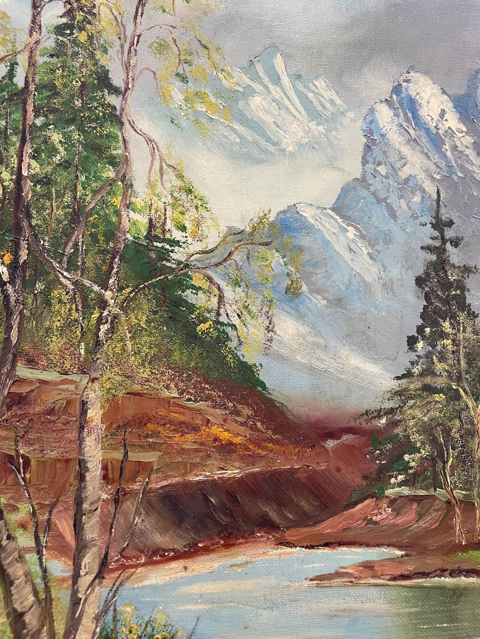 Mid 20th Century Signed Framed Vintage Mountain Landscape Oil on Board - 3