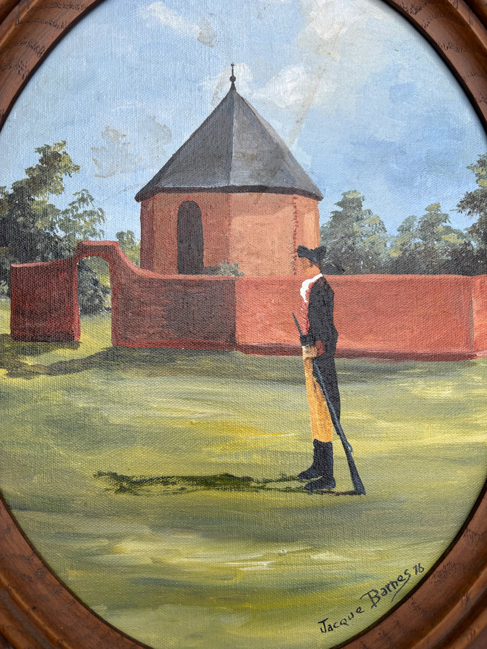 Vintage Mid to Late 20th Century Colonial Williamsburg Virginia Guardhouse Original Signed Oval Pain - 3