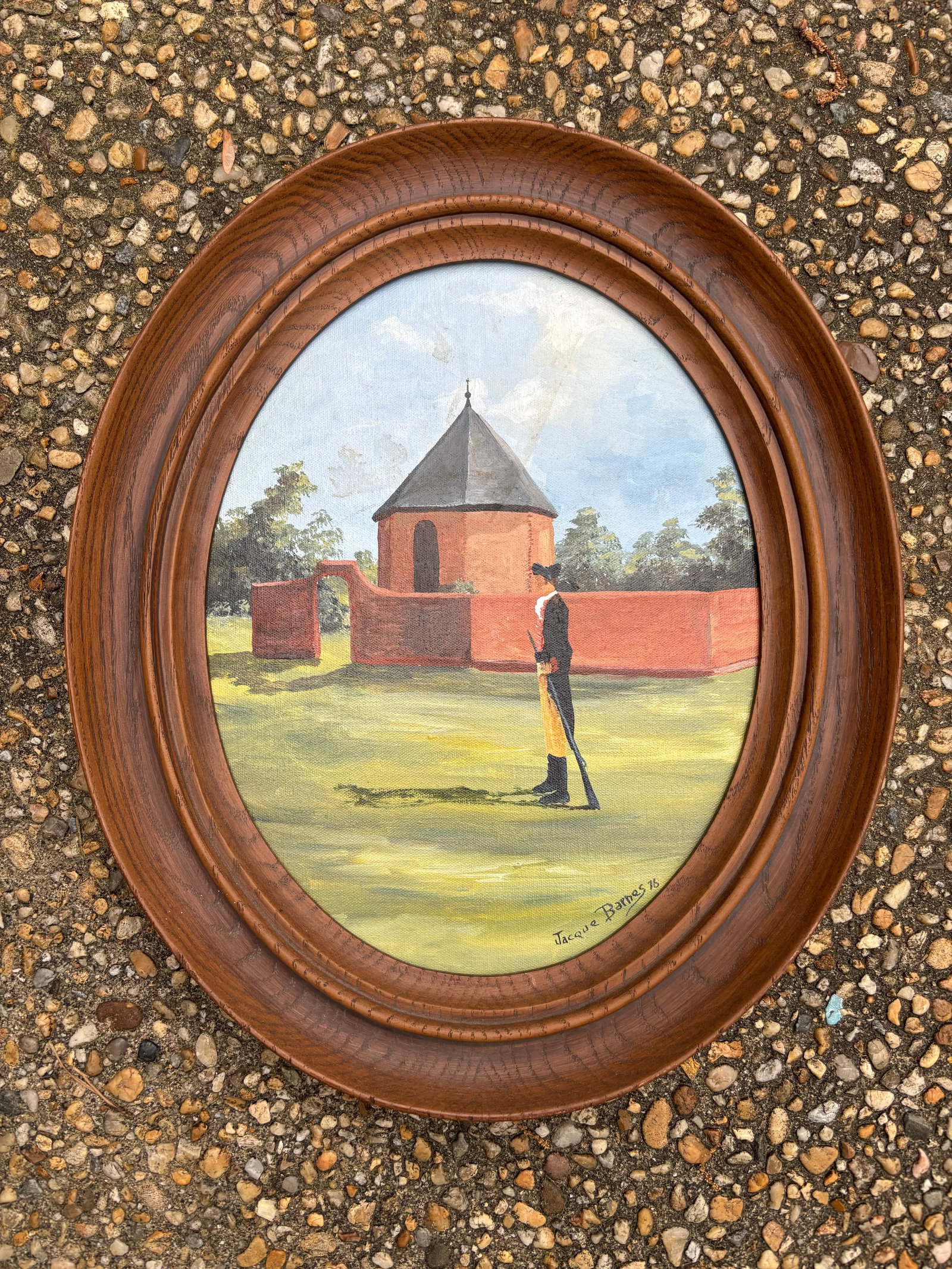 Vintage Mid to Late 20th Century Colonial Williamsburg Virginia Guardhouse Original Signed Oval Pain - 5