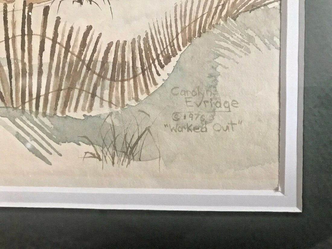 Original 1976 Carolyn H Evridge "Worked Out" Watercolor Signed Painting - 5