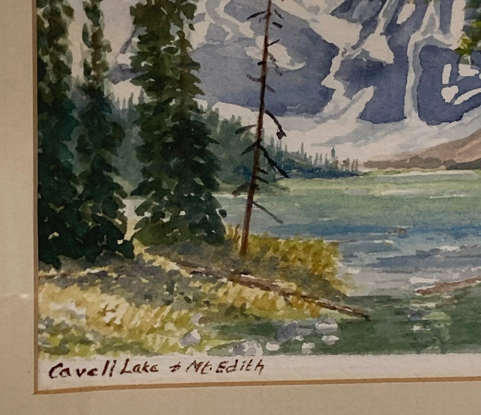 Eileen Stuart Covell Lake & Mt. Edith Acrylic Painting Framed and Matted Artist Signed - 3