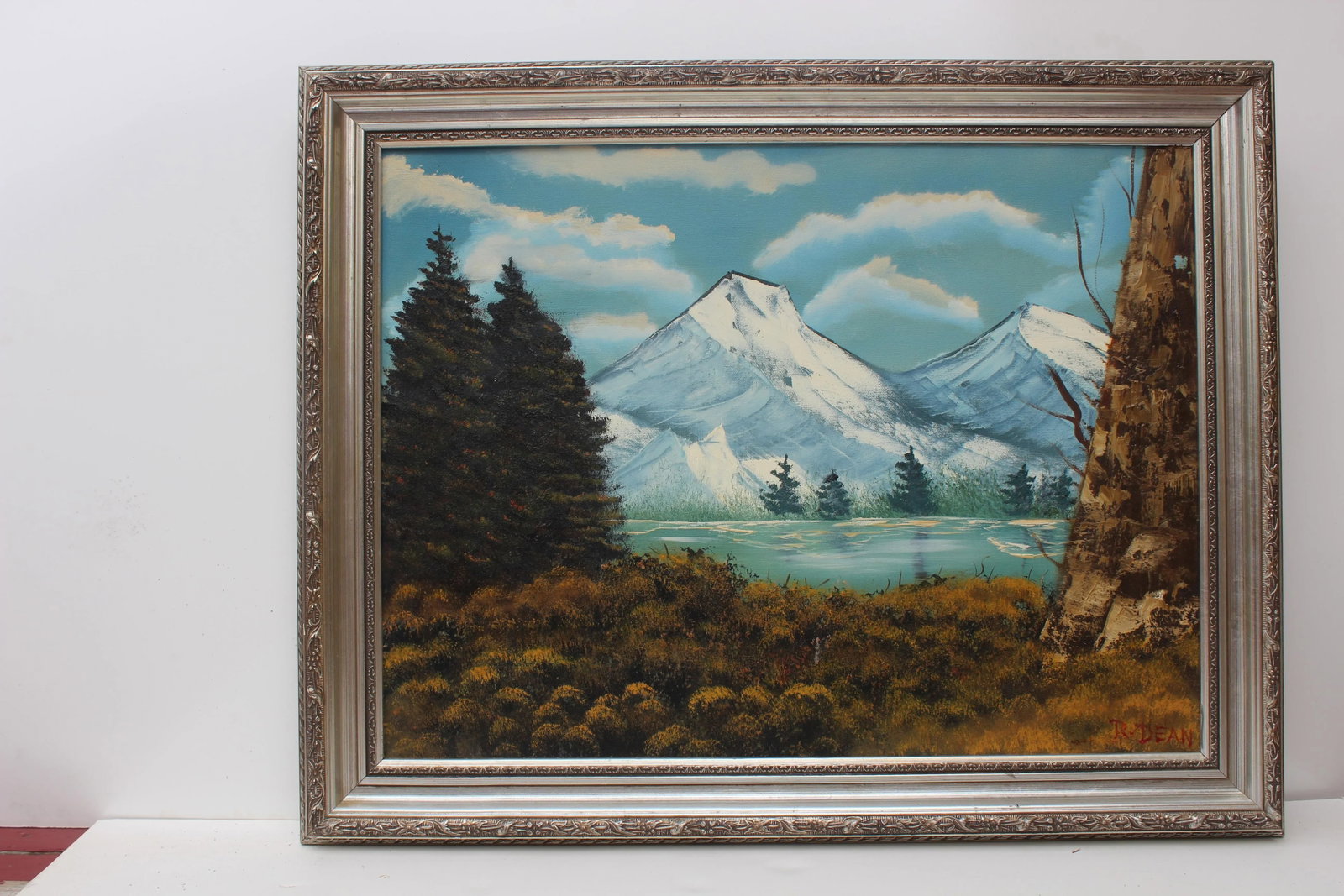 1990s Vintage Oil Painting on Canvas, Landscape, Mountain View, Signed R.Dean,framed - 5