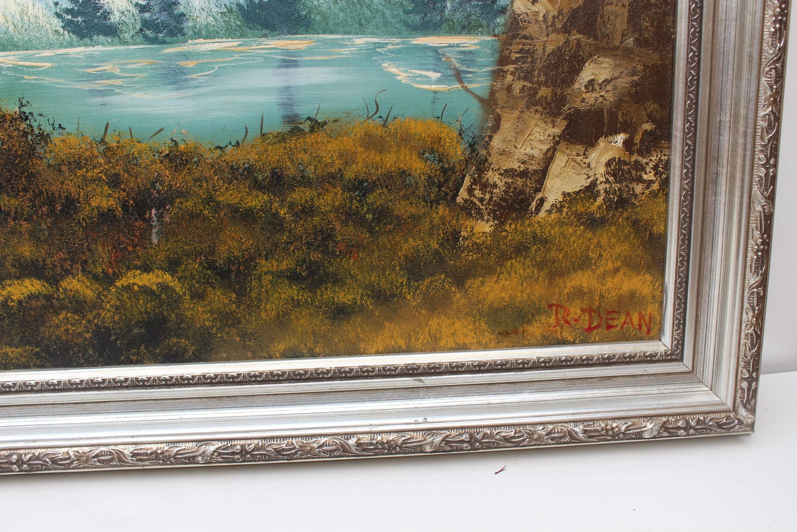 1990s Vintage Oil Painting on Canvas, Landscape, Mountain View, Signed R.Dean,framed - 6