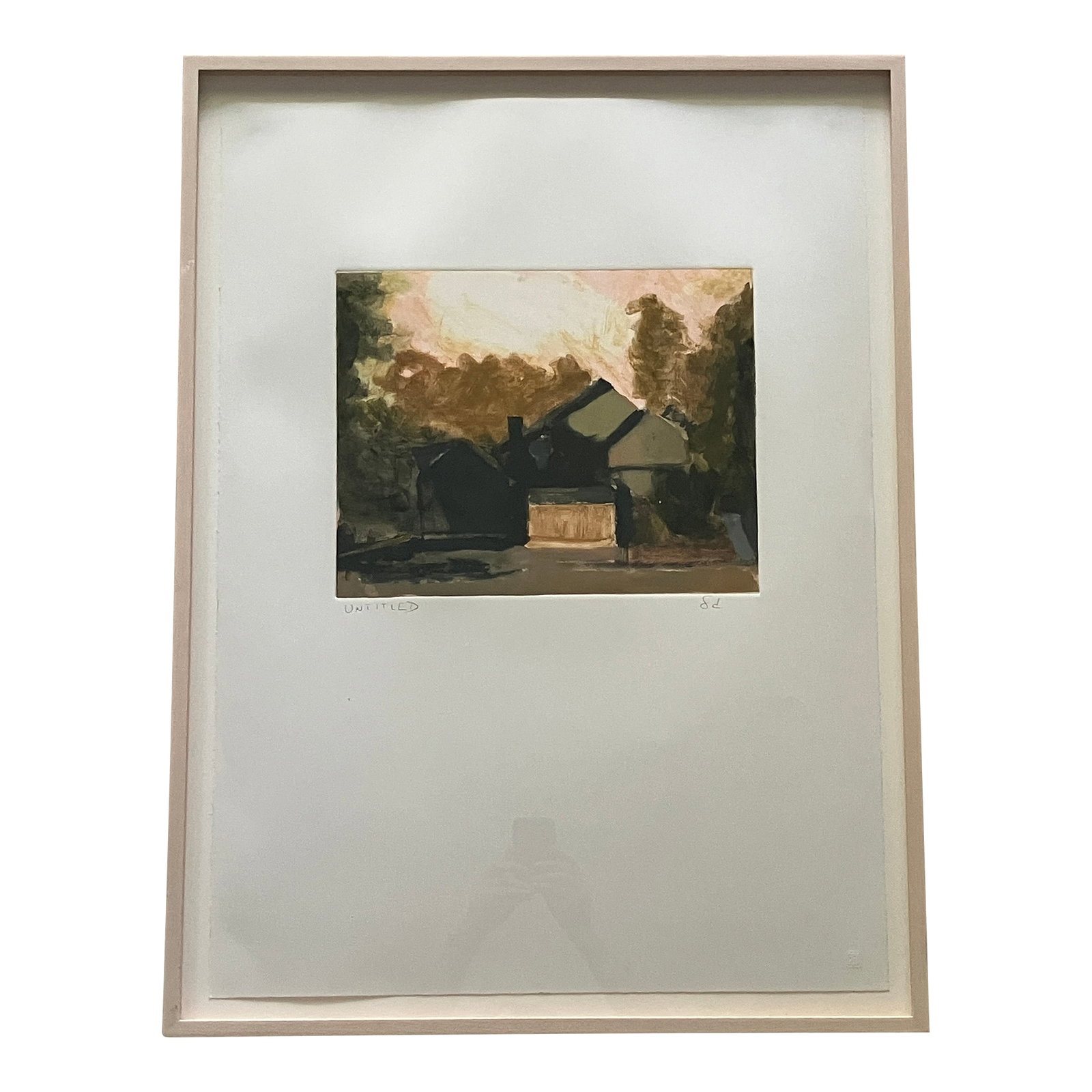 Wonderful Abstract Cottage Scene, Painting on Paper, Signed and Framed: Wonderful Abstract Cottage Scene. Appears to be gouache or watercolor on Paper. It is signed and professionally framed. It is a great piece set in a wide mat and large frame to accentuate and focus