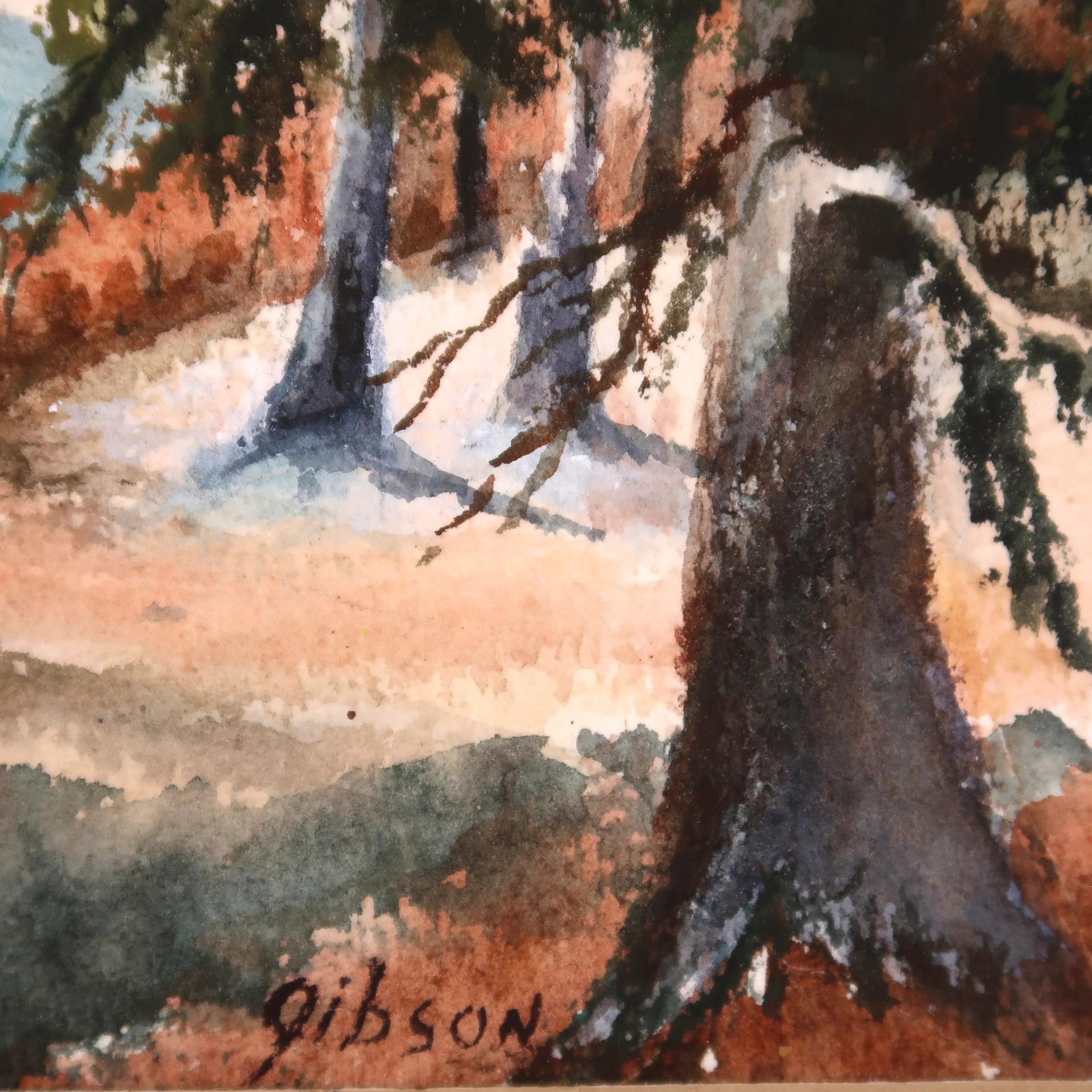 Mid 20th Century Original Matted Signed Watercolor Landscape Painting of Forest Edge With Pine Trees - 10