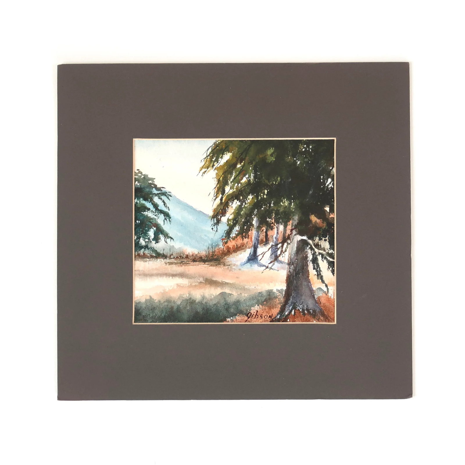 Mid 20th Century Original Matted Signed Watercolor Landscape Painting of Forest Edge With Pine Trees - 2