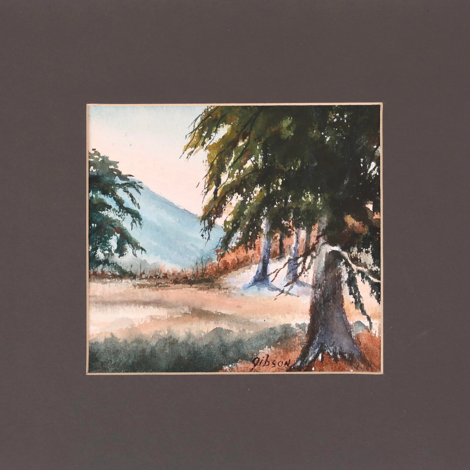 Mid 20th Century Original Matted Signed Watercolor Landscape Painting of Forest Edge With Pine Trees - 3