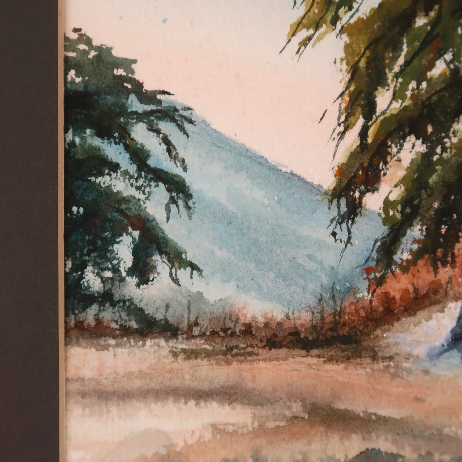 Mid 20th Century Original Matted Signed Watercolor Landscape Painting of Forest Edge With Pine Trees - 5