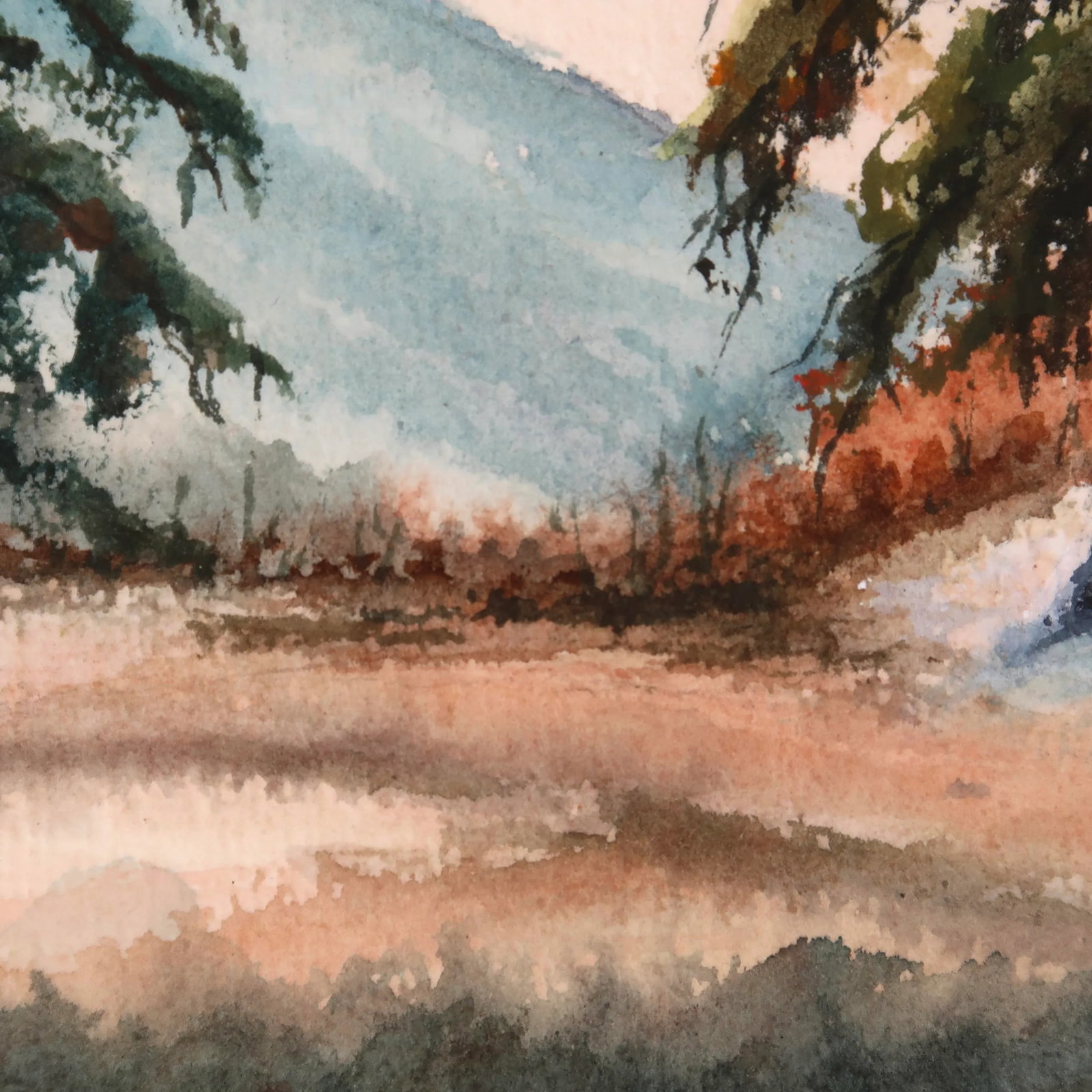 Mid 20th Century Original Matted Signed Watercolor Landscape Painting of Forest Edge With Pine Trees - 6