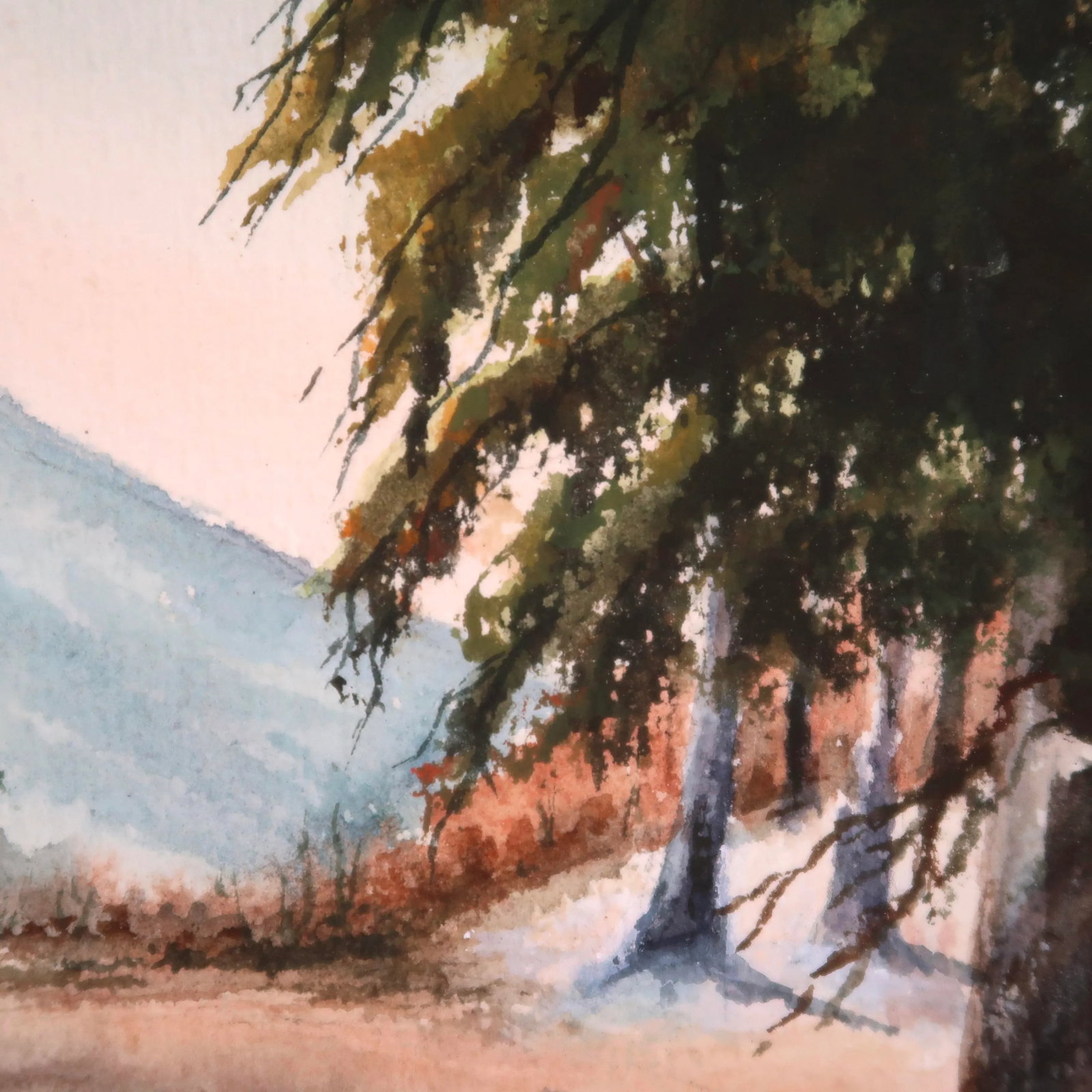 Mid 20th Century Original Matted Signed Watercolor Landscape Painting of Forest Edge With Pine Trees - 7