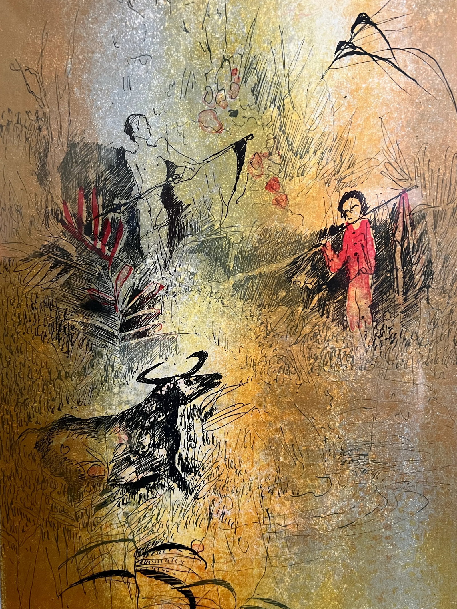 1970s Hoi LeBaDang Signed and Numbered C1974 Limited Lithograph "The Garden" No. 334/375, Framed - 5
