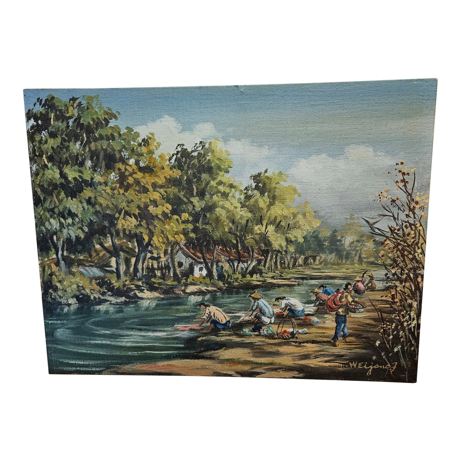 Vintage Asian Oil Painting, Signed: Vintage Asian Oil Painting, Signed Condition: Alterations: Original Condition Unaltered Imperfections: Some Imperfections Condition Notes: Age, Vintage Materials & Techniques: Drawing/Sketching