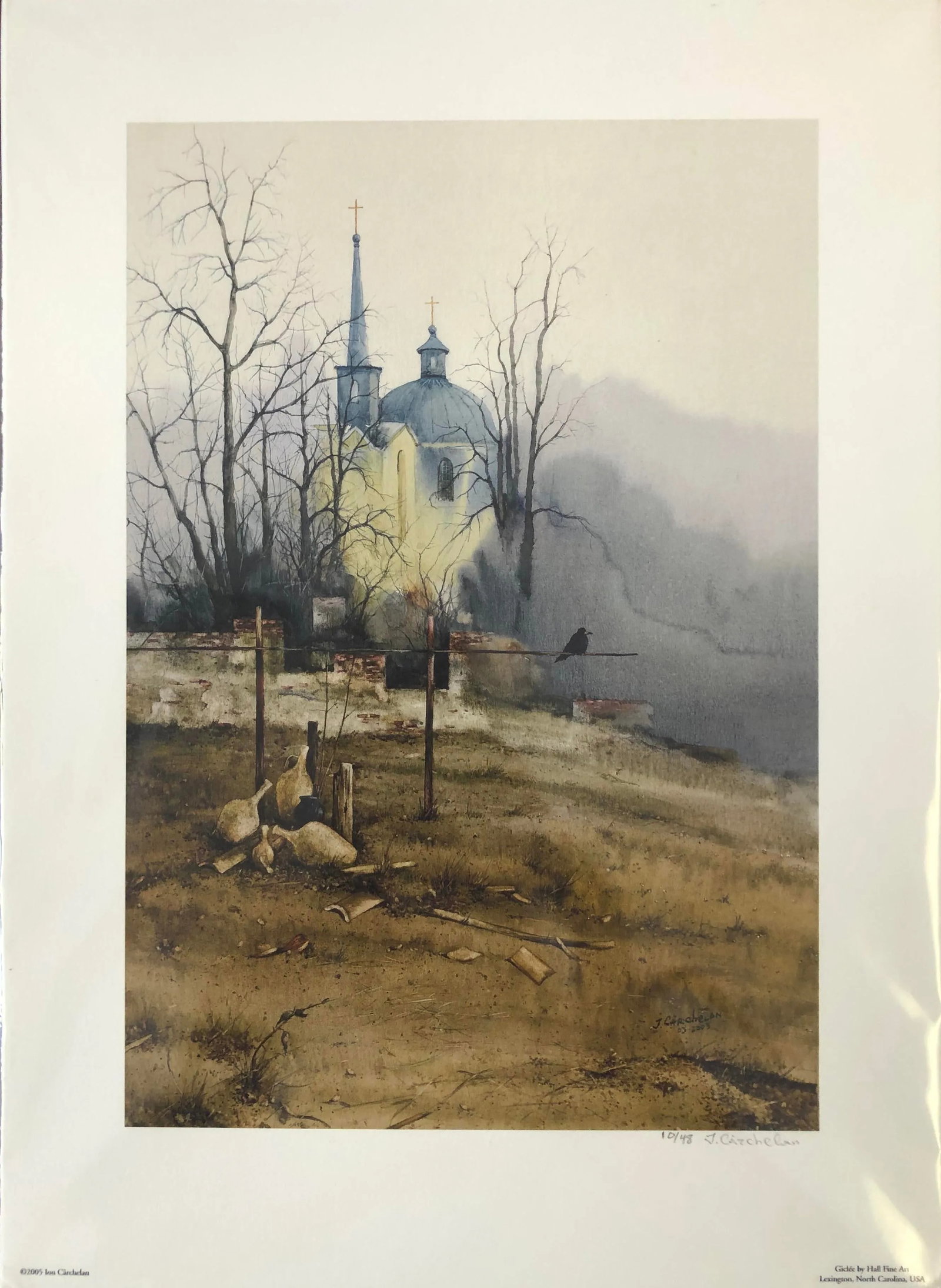 "Monastery" Oringinal Print Hand Signed: Giclee print on watercolor paper of an original water color painting. The piece is mounted on foam core. Hand singed and numbered by the artist, high quality print and original image. This is an