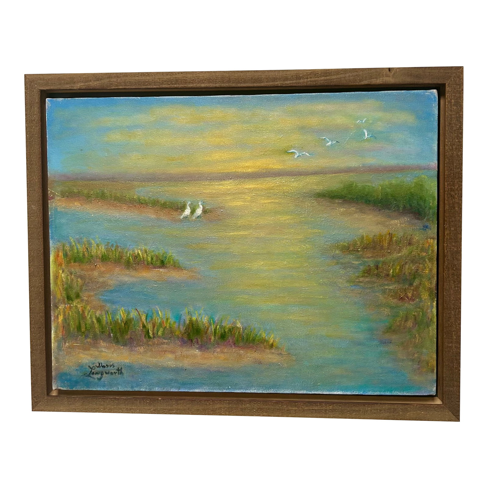 Original Seascape, "Salt Marsh at Sunset", Oil on Canvas, Signed by Artist (1 of 8)