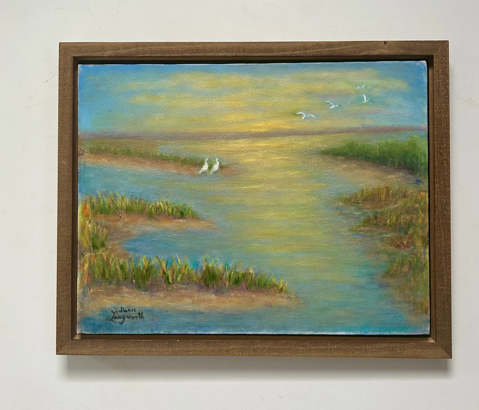 Original Seascape, "Salt Marsh at Sunset", Oil on Canvas, Signed by Artist - 3