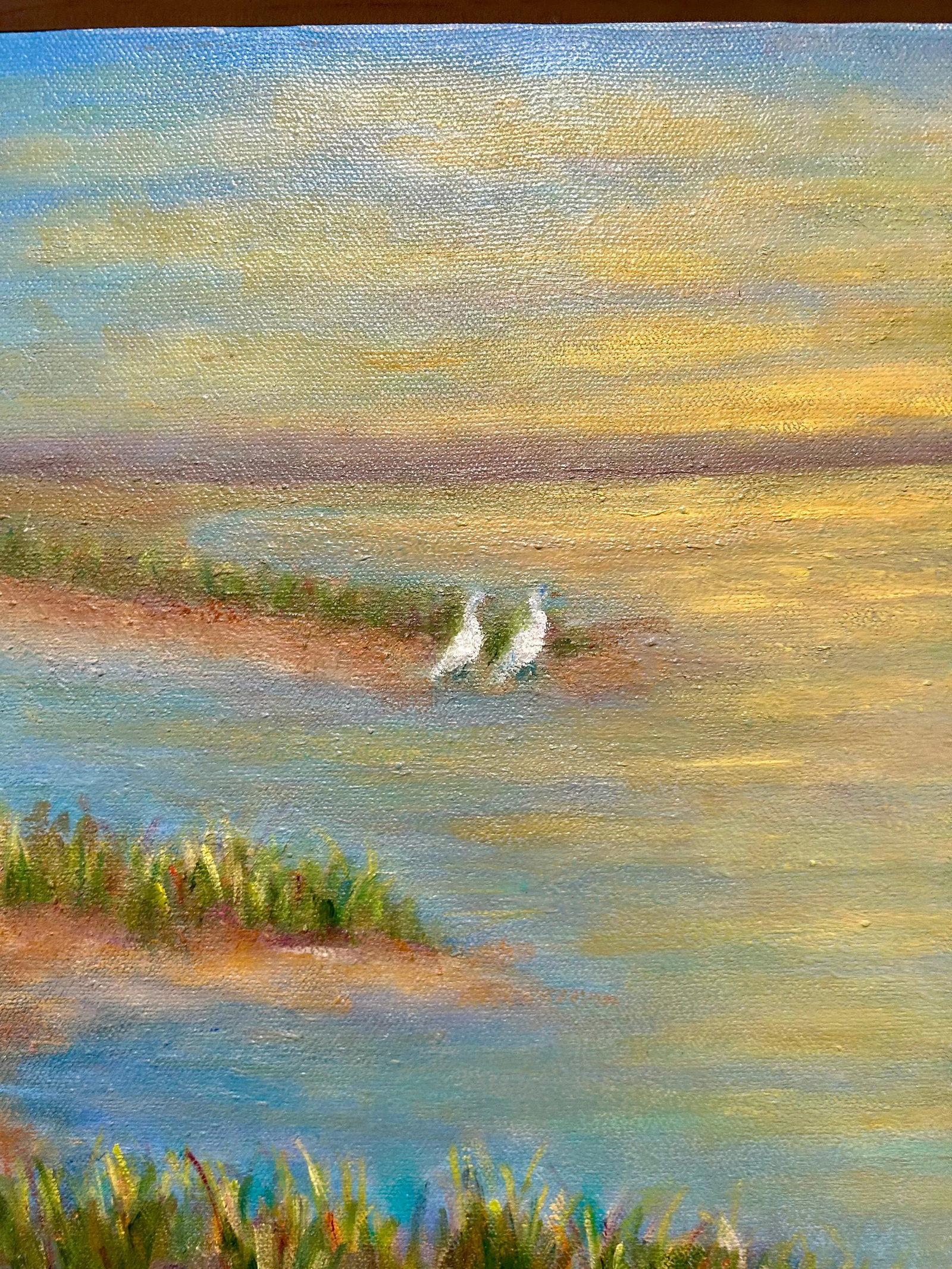 Original Seascape, "Salt Marsh at Sunset", Oil on Canvas, Signed by Artist - 8