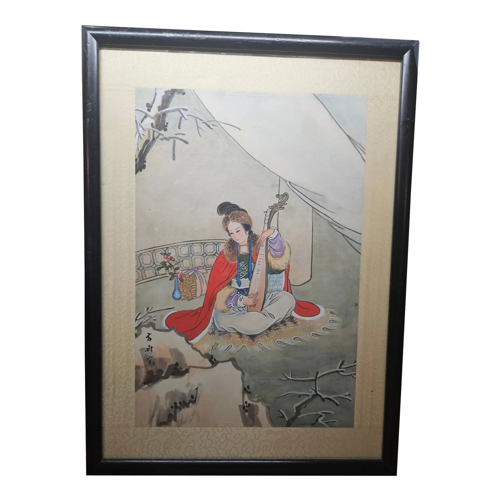 Vintage Chinese Original Watercolor Painting, Woman Playing Pipa, Signed, Framed: Vintage Chinese Original Watercolor Painting, Woman Playing Pipa, Signed, Framed Condition: Alterations: Original Condition Unaltered Imperfections: Some Imperfections Condition Notes: Age, Vintage Or