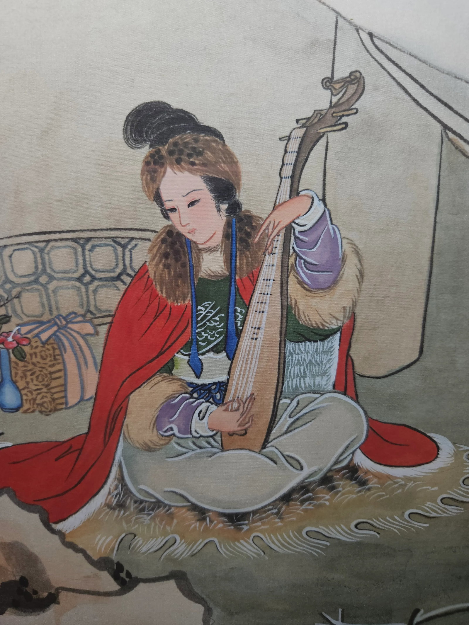Vintage Chinese Original Watercolor Painting, Woman Playing Pipa, Signed, Framed - 2