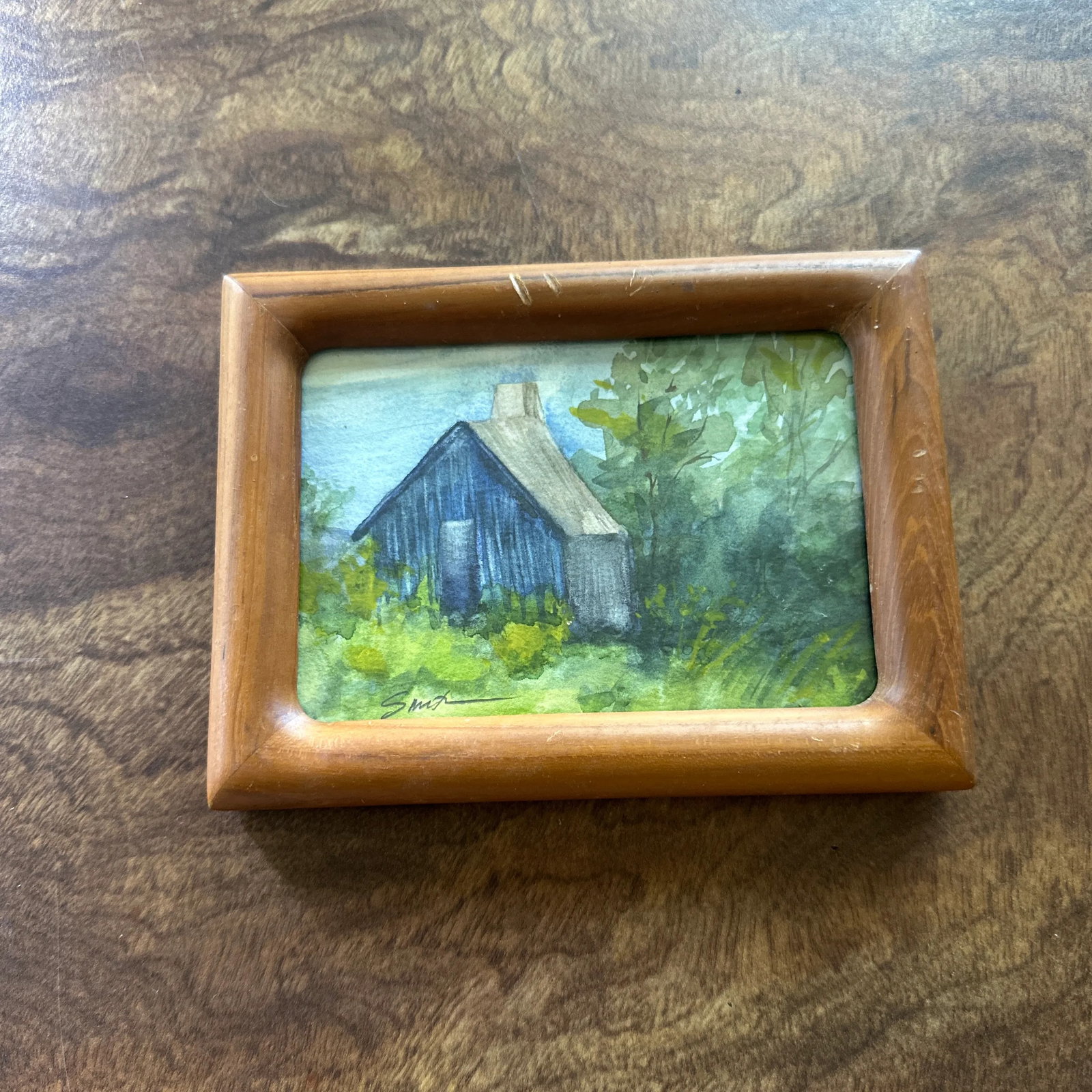 "Cabin in the Green" Framed Signed Original Watercolor Painting by Nancy Smith - 2