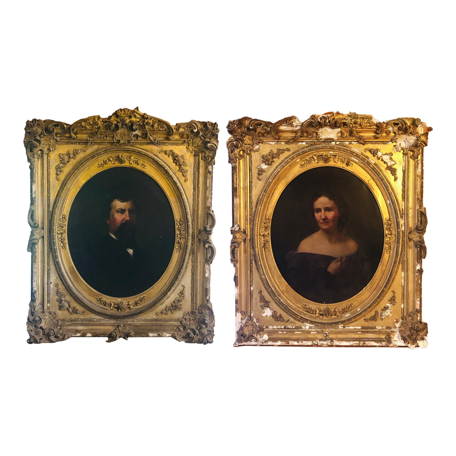 Mid 19th Century Large Victorian Aristocrat Portrait Oil Paintings Framed - A Pair (1 of 5)