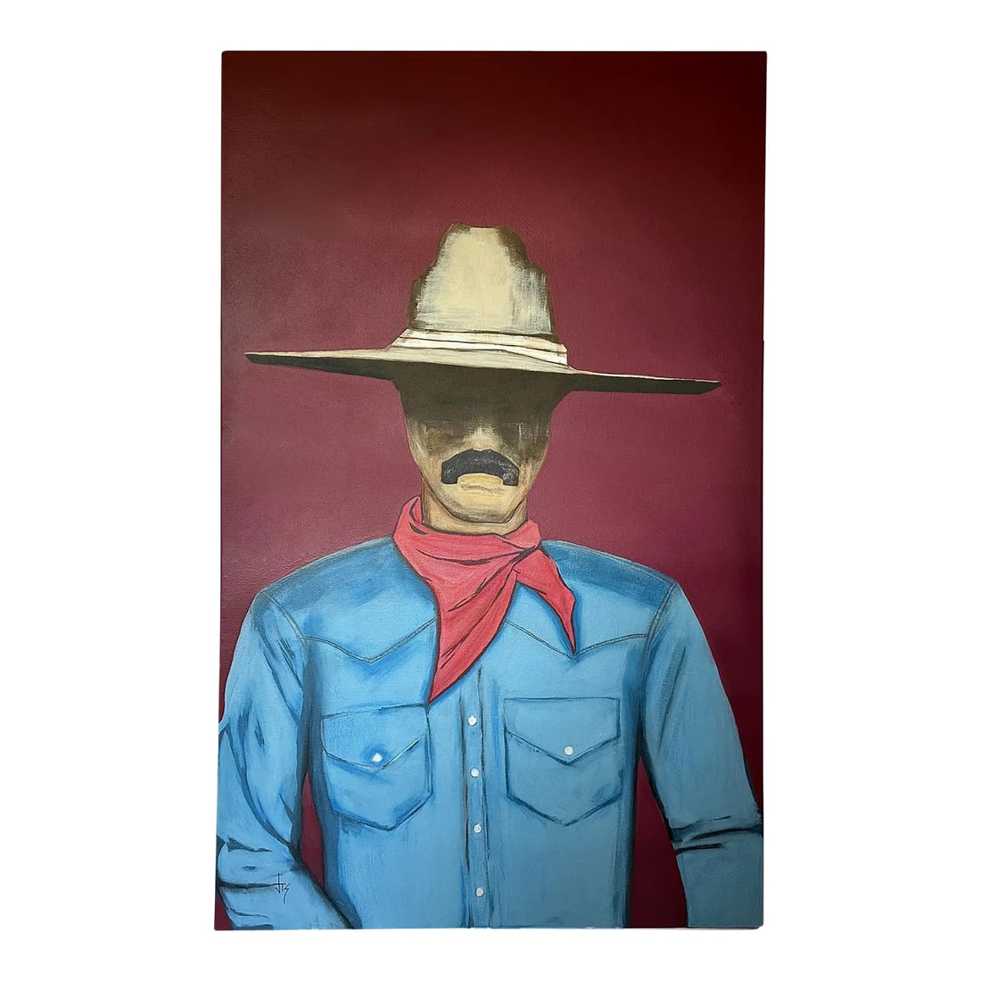 "Rugged Self" Cowboy Painting, Original Abstract Large Southwestern Portrait Art by JTS: Channel the untamed spirit of the Wild West with "Rugged Self" a bold acrylic painting capturing the grit and strength of a true cowboy. With every brushstroke, this hand-painted portrait evokes