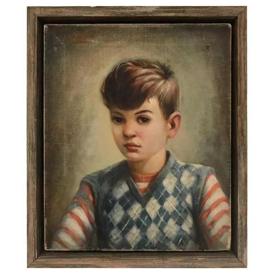 Portrait of Boy in Blue Argyle Sweater Oil Painting by Robert Rukavina - 13