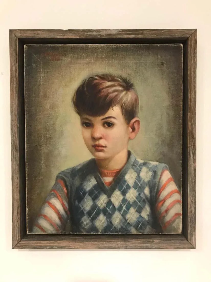 Portrait of Boy in Blue Argyle Sweater Oil Painting by Robert Rukavina - 2