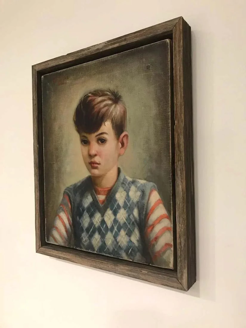 Portrait of Boy in Blue Argyle Sweater Oil Painting by Robert Rukavina - 3