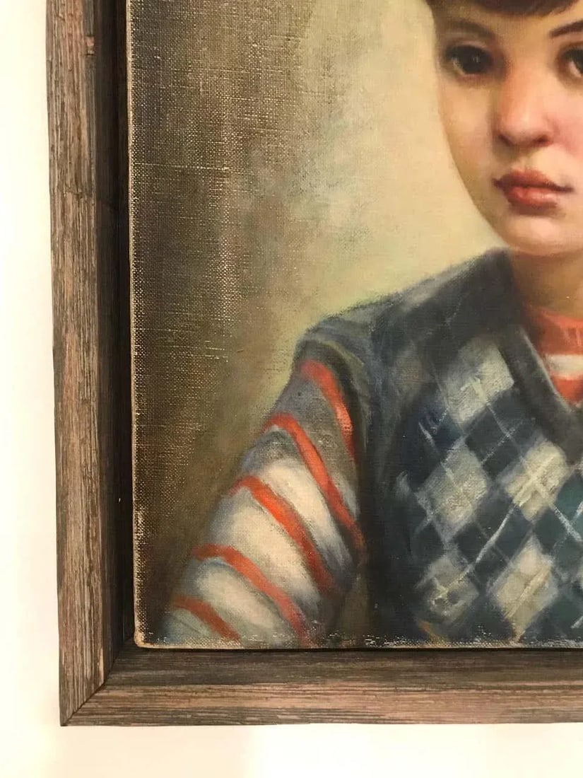 Portrait of Boy in Blue Argyle Sweater Oil Painting by Robert Rukavina - 5
