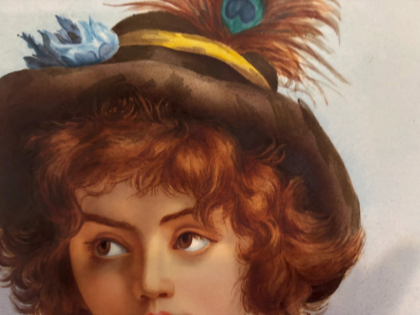 Rare 19th C. Hand-Painted Porcelain Child Portrait in Round Gilt Frame, KPM Style - Artist Signed "D - 4