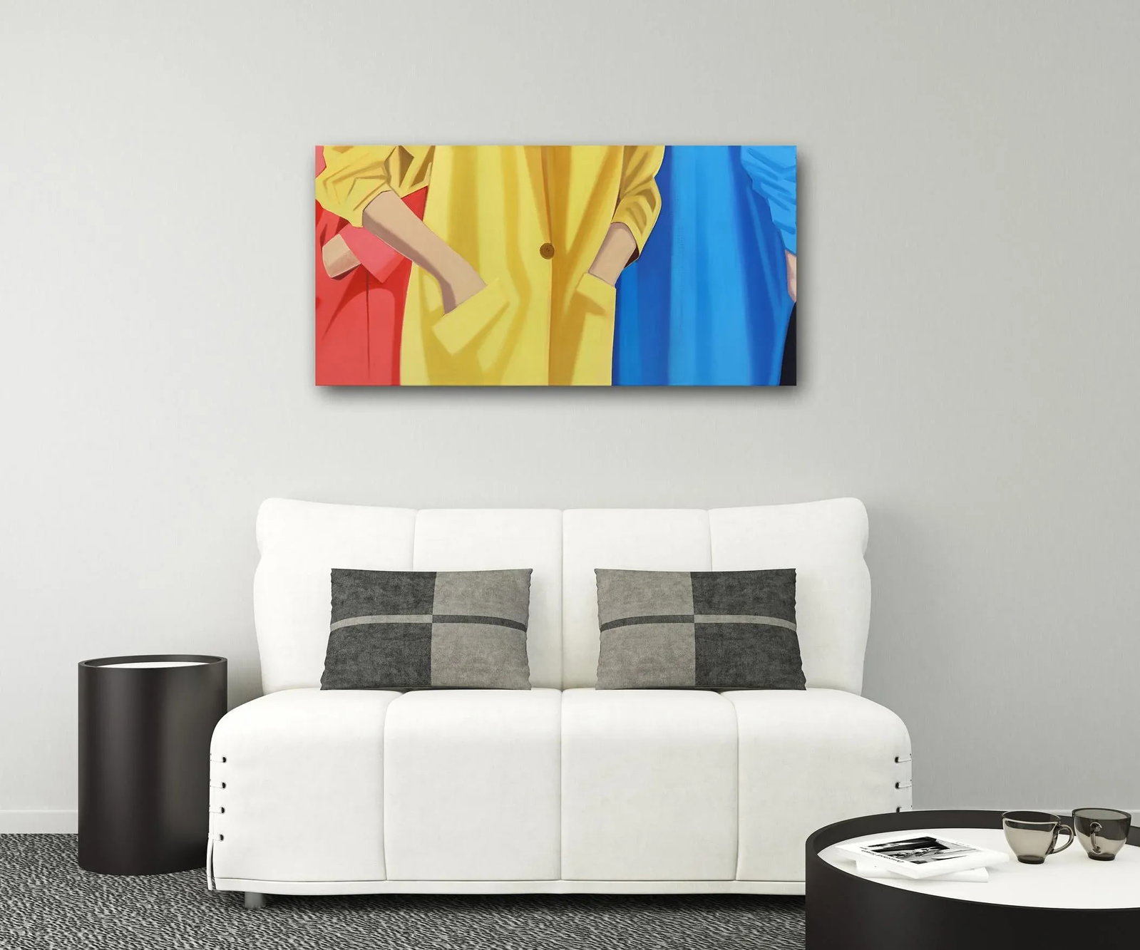 Blue, Yellow, and Salmon - Colorful Contemporary Figurative Fashion Oil Original Artwork by Darwin E - 7
