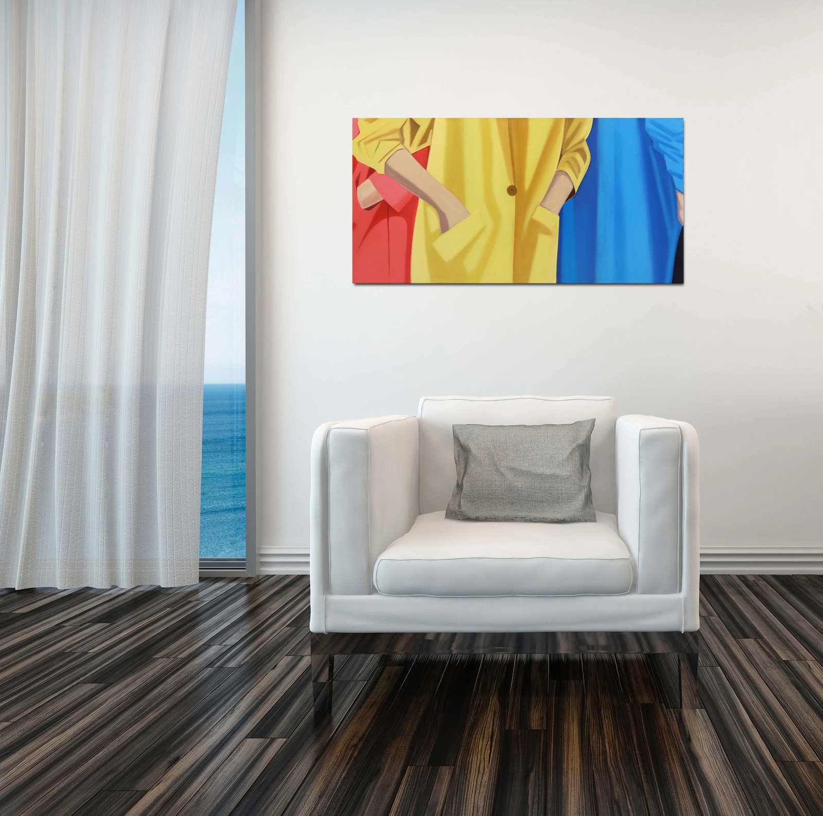 Blue, Yellow, and Salmon - Colorful Contemporary Figurative Fashion Oil Original Artwork by Darwin E - 8