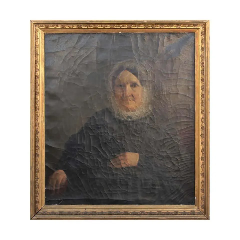 Edward Ludlow Mooney Seated Realist Portrait of an Elderly Colonial Woman in a Black Dress and Bonne - 11