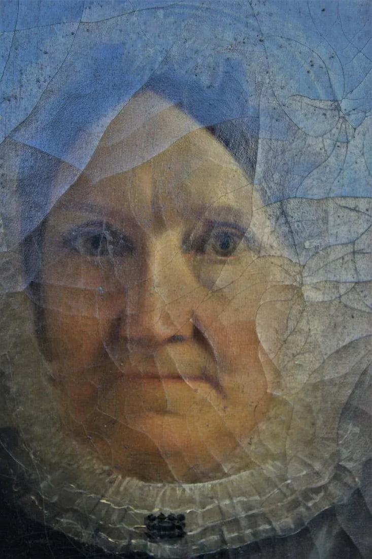 Edward Ludlow Mooney Seated Realist Portrait of an Elderly Colonial Woman in a Black Dress and Bonne - 2
