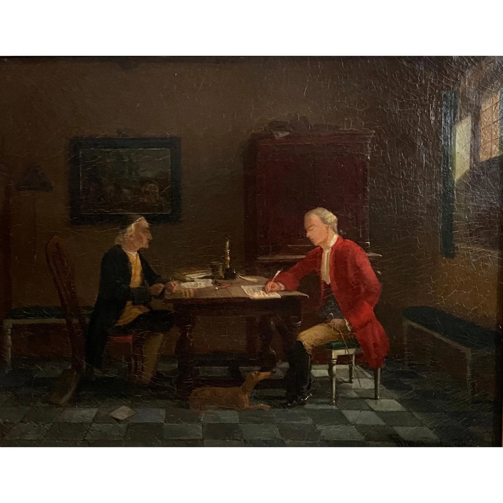 Mid 19th Century Figurative Interior Scene Oil Painting, Framed - 2