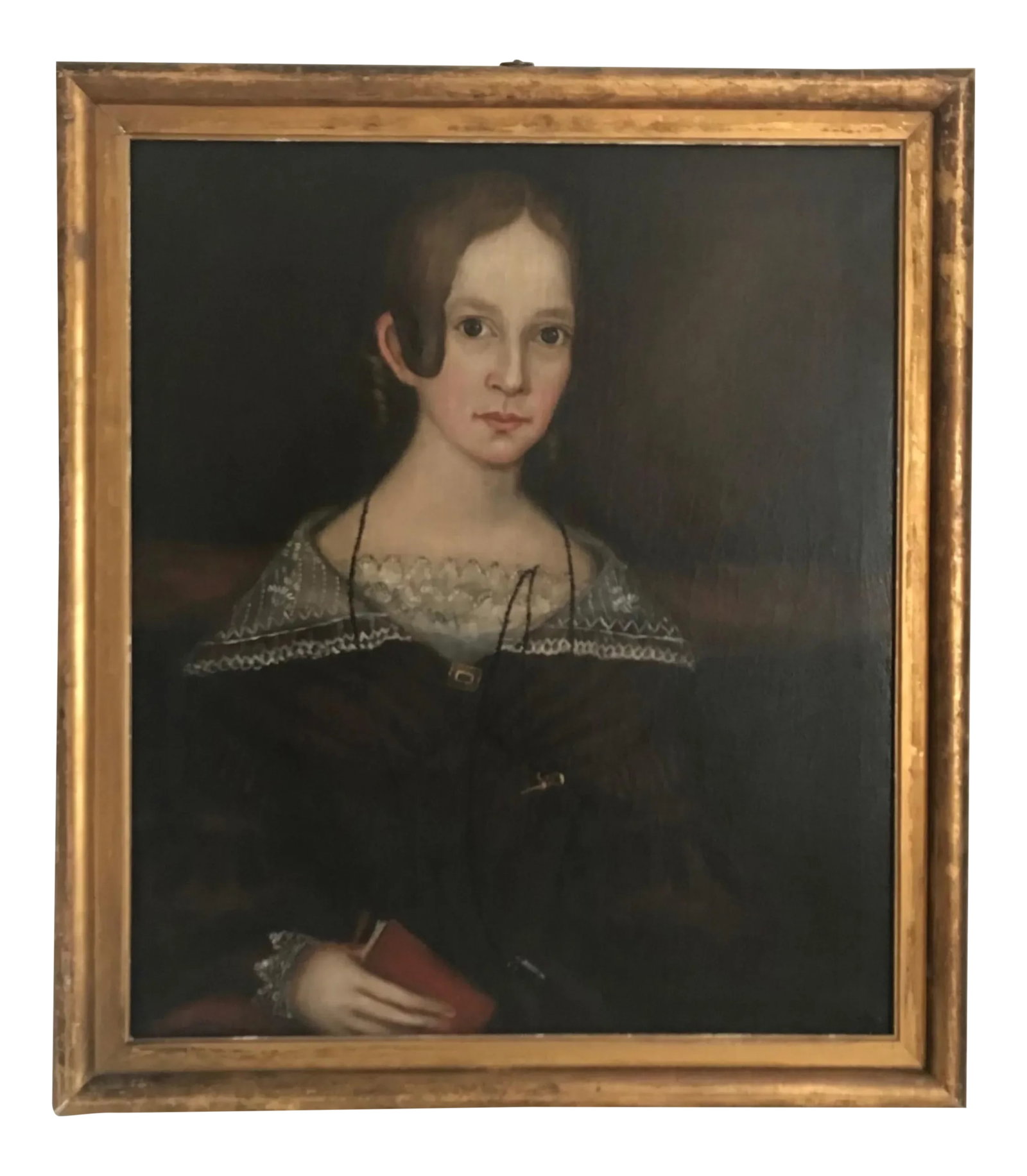 Mid 19th Century American Folk Art Portrait Oil Painting Attributed to Ammi Phillips, Framed: Superb Ammi Phillips American Folk Art Portrait Painting, Circa 1840 We are proud of our acquisition of this authentic masterpiece by Ammi Phillips (1788-1865). The finely rendered portrait depicts