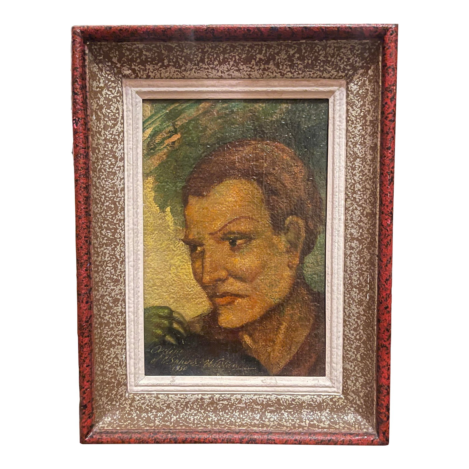 Portrait Painting "Oedipus and the Sphinx" Oil Painting on Wood Signed Dated 1950 (1 of 5)