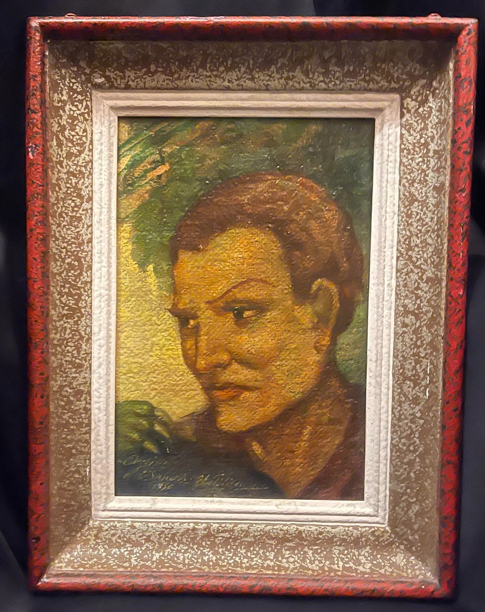Portrait Painting "Oedipus and the Sphinx" Oil Painting on Wood Signed Dated 1950 - 2