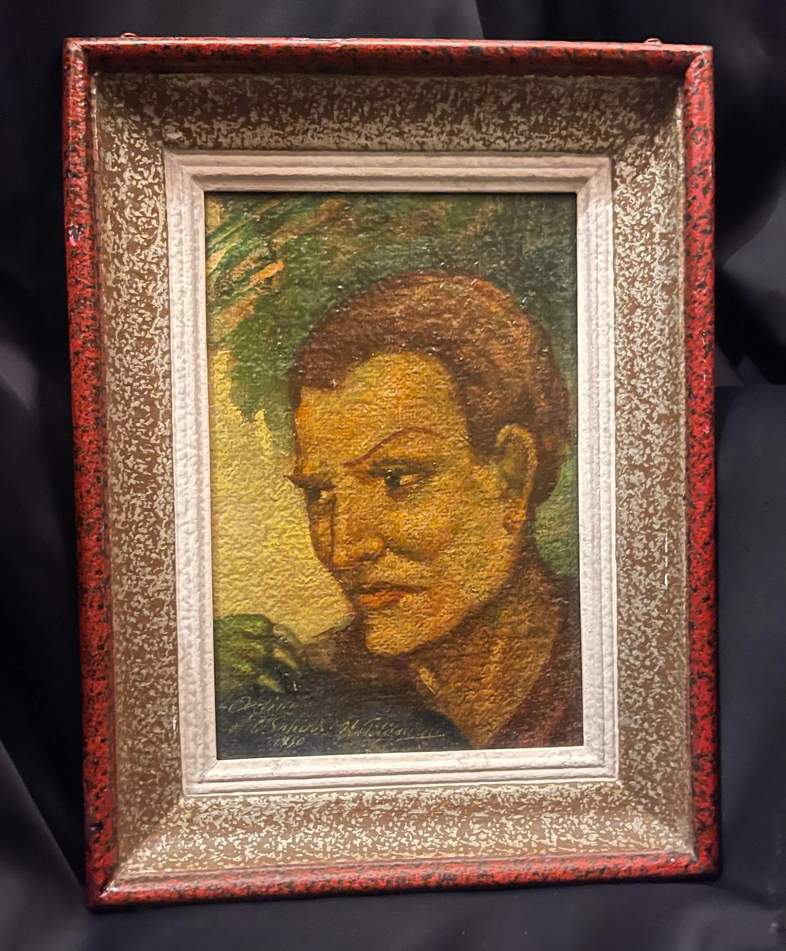 Portrait Painting "Oedipus and the Sphinx" Oil Painting on Wood Signed Dated 1950 - 3
