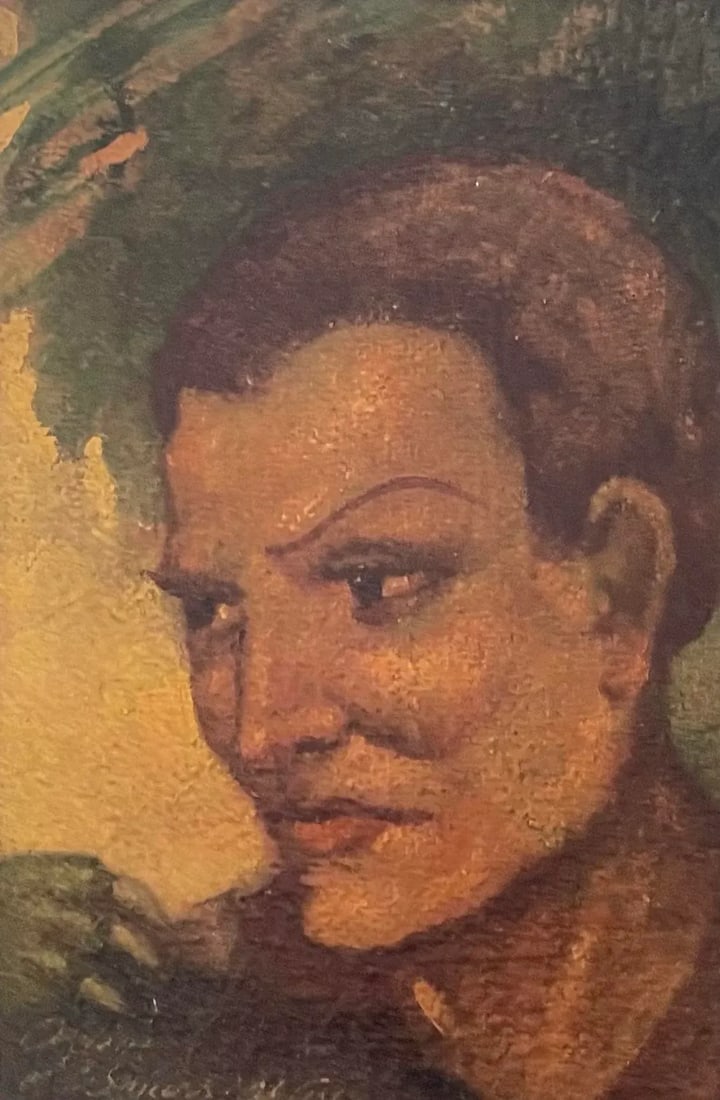 Portrait Painting "Oedipus and the Sphinx" Oil Painting on Wood Signed Dated 1950 - 4